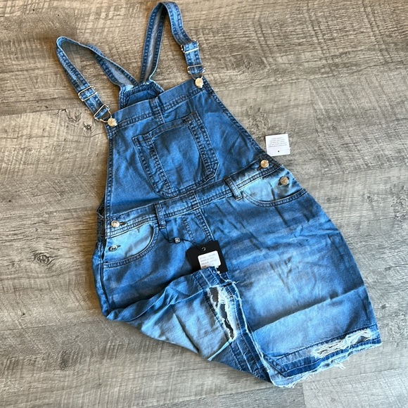 Do It In Denim Distressed Hem Pinafore Dress - Picture 4 of 11